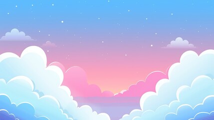 Fototapeta premium Serene sky with fluffy clouds creating a beautiful and tranquil background. The image is styled as a flat