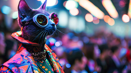 Stylish Cat in Sunglasses at Vibrant Party Scene - 783853505