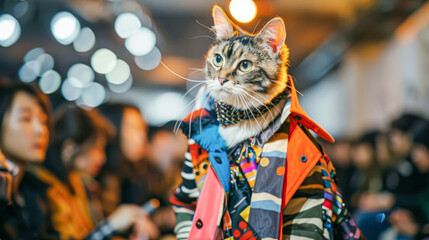 Fashionable Cat Dressed in Colorful Jacket Attending an Event - 783853511
