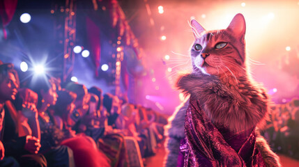 Dazzling Fashionista Cat at a Glamorous Evening Event - 783853525