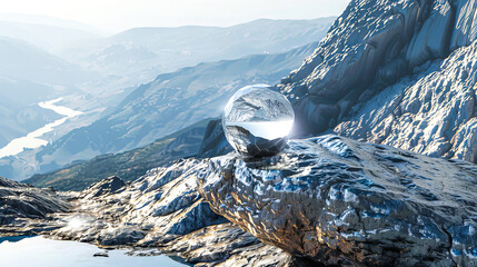 Crystal Ball on Mountain Summit Reflecting Scenic Landscape - 783853549