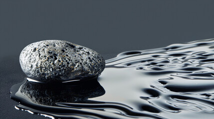 Serene Black Stone on Reflective Water Surface - 783853571
