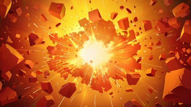 Vector illustration depicting an exploding wall with a central clear area for inserting any object or background