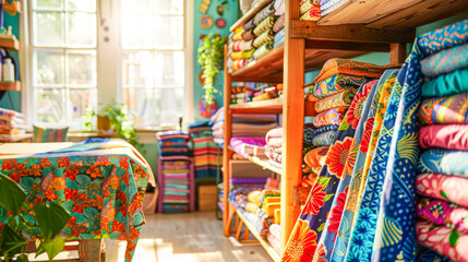 Fototapeta premium Colorful Fabric Store Interior with Bright Textile Patterns