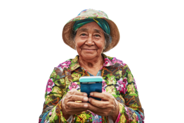 Elderly Woman with Phone Smiling