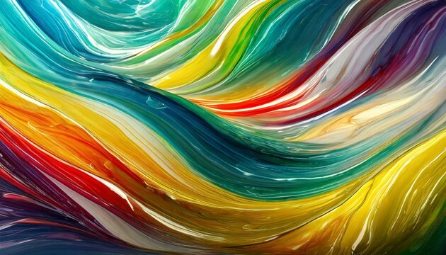Color liquid ink splash abstract background rainbow art. Rainbow splash collage mix flow drip. Fluid wave color yellow, red, green, blue isolated. Liquid ink palette motion