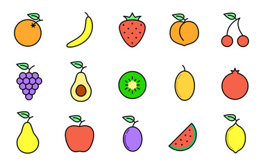 Colorful Cartoon Fruit Icons Collection
