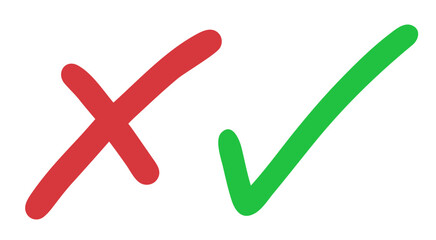 Obraz premium Red Cross and Green Check Mark Symbols