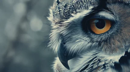 Gordijnen  Piercing gaze of an owl in close-up. © Katty