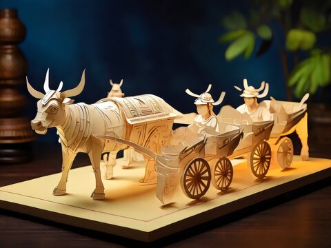 A bullock cart ,kirigami style 