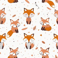 Foxes and Leaves Dance on White Canvas