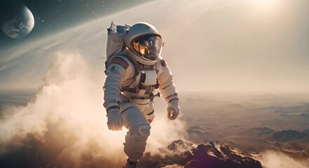 Astronaut Walking on Rocky Surface - Powered by Adobe