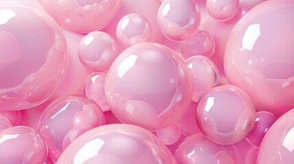 A playful background featuring pink glossy bubbles, adding a touch of realism and fun to any design - obrazy, fototapety, plakaty
