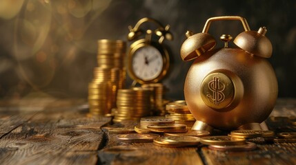 Growth of wealth and money investments over time and long-term pension fund management and financial business profit strategies. gold coin piggy bank