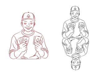 Wojak holding cards, wojak memes, funny illustration,boy holding card