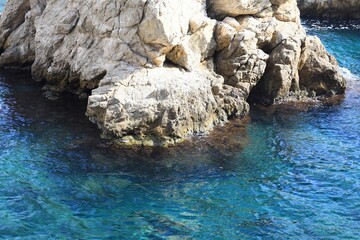 Rocky shoreline in the Croatian islands on the Adriatic Sea 