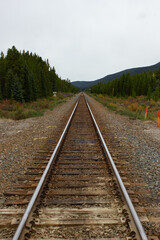 Fototapeta premium Train tracks crossing the rocky mountains of Canada