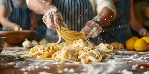 of Italian Families Crafting Homemade Pasta in the Warm and Cozy Kitchen Preserving Culinary Traditions