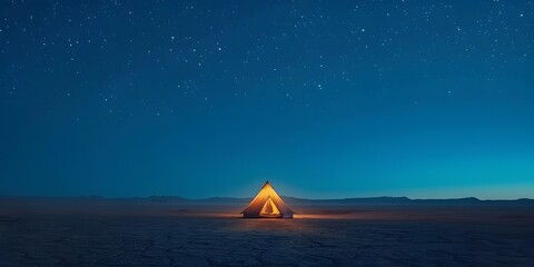 Minimalist Campsite Under the Starry Expanse of a Desert Plateau Basking in Tranquil Solitude and Celestial Wonder - Powered by Adobe