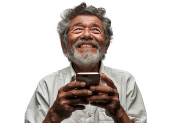 Joyful Central American Elder with Phone