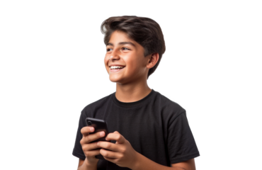Smiling Teen with Phone on Transparent