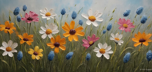  A 3D textured embroidery of a colorful spring wildflowers, perfect for the spring season. Textured thread can be seen on the Frame TV, look a like real paint of art.