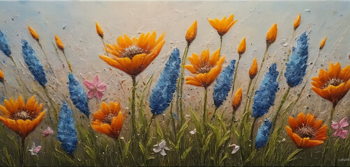  A 3D textured embroidery of a colorful spring wildflowers, perfect for the spring season. Textured thread can be seen on the Frame TV, look a like real paint of art.