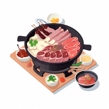 japanese hot pot with meat and vegetables clip art preview