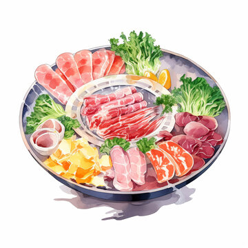 recommend clip art: A Unique Japan ShabuShabu clipart, watercolor illustration clipart, isolated on white background