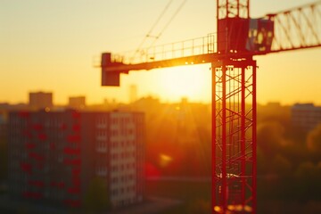 Tower Crane at Sunrise: Green Energy Landscape