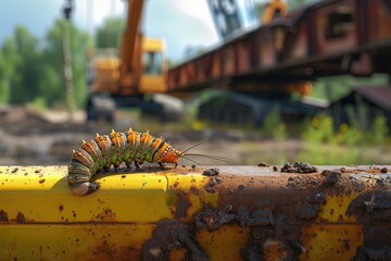 Naklejka premium Construction Site Elegance: Caterpillar on Steel