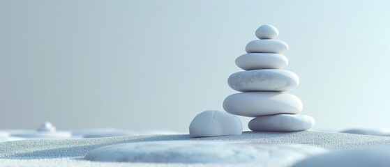Fototapeta premium Zen Stones Balanced in Tranquility, Simplicity, and Shadow, Copy Space