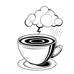 Abstract Hand Drawn Kitchen Stuff A Cup Of Tea With A Cloud Doodle Concept Vector Design Outline Style On White Background Isolated For Cooking