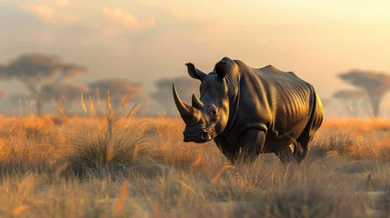 Rolgordijnen Majestic black rhinoceros roaming the African © asmara