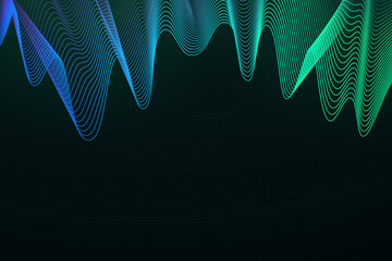 Blue and green wave background. Vector design with neon light effect. Shiny wavy lines