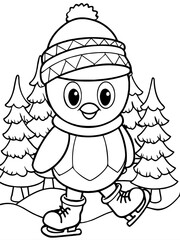 A cute little cartoon penguin. coloring page or book.