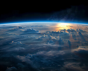 Blue sunrise, view of earth from space AI-generated Image - obrazy, fototapety, plakaty