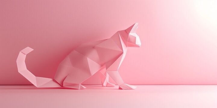 Paper work, elegant pink Cat on a pink background