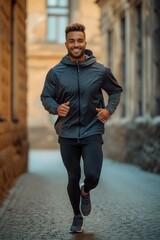 Healthy Living: Active Man Running in Urban Area