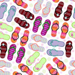 seamless flip flops pattern. summer backdrop. repeat background. Cartoon flat illustration.