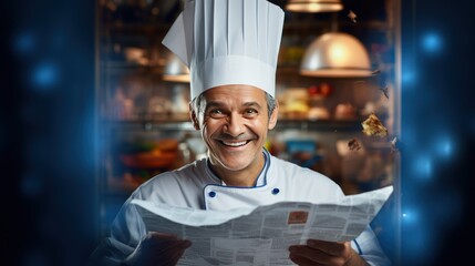  A cheerful chef while standing in the kitchen