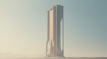 Towering Geometric Structure Stands Alone Against Serene Backdrop of Clear Sky Exuding Futuristic Minimalist Elegance