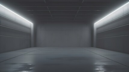 Obraz premium Vast and Futuristic Underground Corridor with Sleek Concrete and Metal Construction and Dramatic LED Lighting