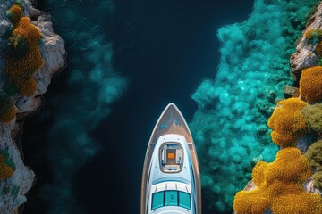 Luxury Yachting: Top-Down View of a White Boat at Sea