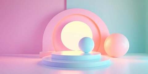 Abstract stage podium mockup with geometric shapes in pastel colors. 3d rendering, abstract...