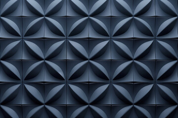 Obraz premium Minimalist geometrical 3d pattern. Dark grey blue luxury 3d surface texture. Background image. Created with Generative AI technology.