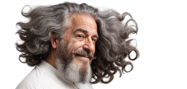 Happy Old Man with Ombre Hairstyle in Barbershop