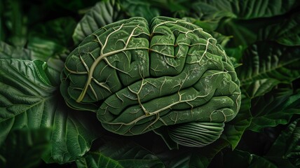 Fototapeta premium 3D Illustration of human brain in the form of a leaf.