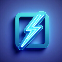 Square Neon Lightning Bolt Icon