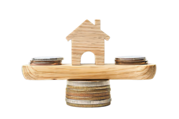 Stack of coin balance house, concept of saving for buying house